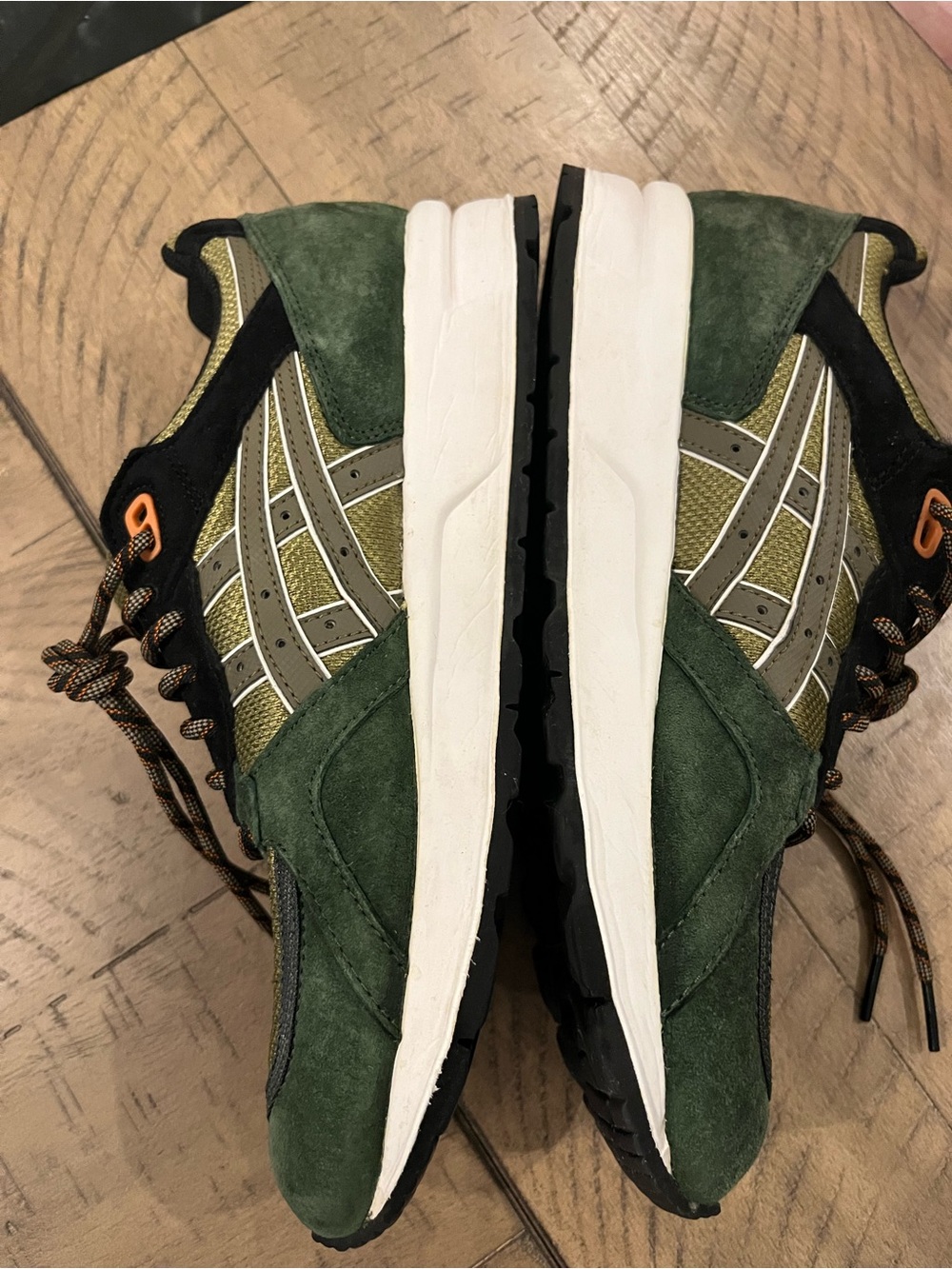 ASICS Olive Green Suede & Mesh Trainer with Orange Accents - Picture 13 of 16